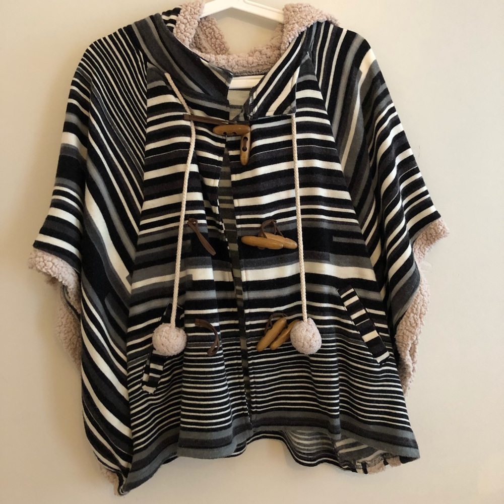 White and black fluffy stylish poncho